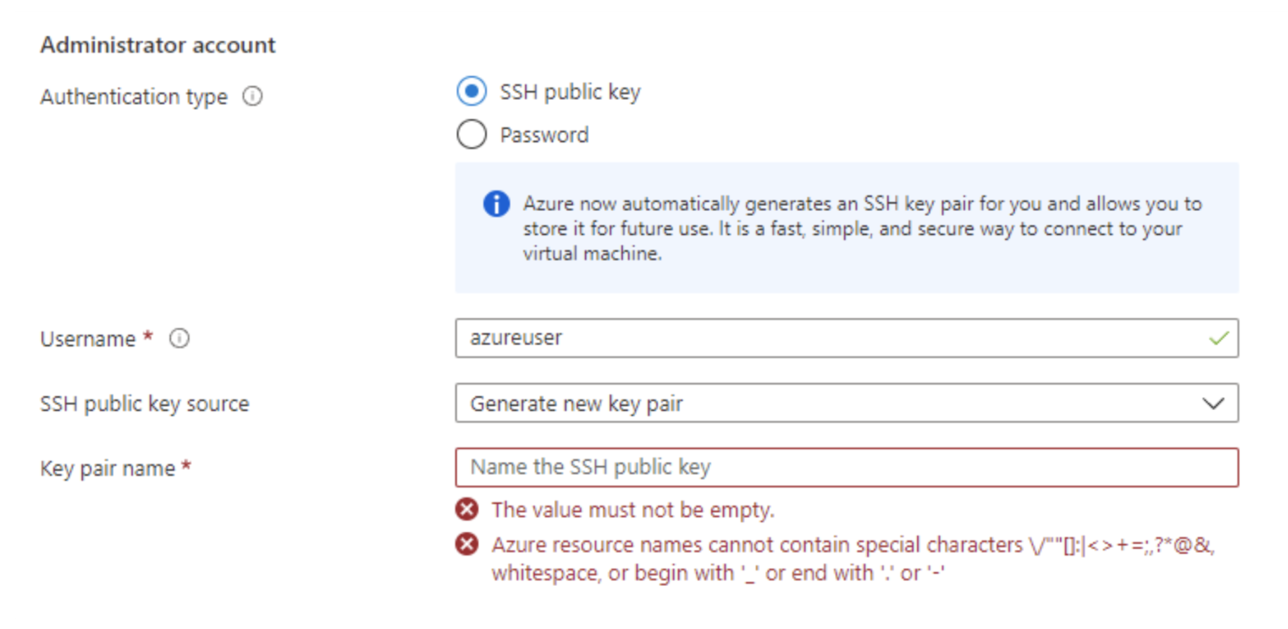 Azure keypair